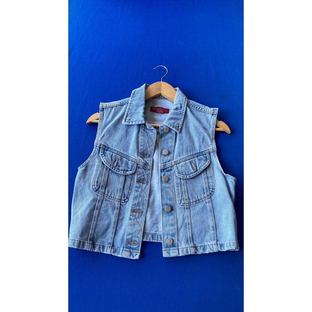 Banana Republic Vintage Denim Crop Vest Light Wash Blue Cotton Womens Small USA - Picture 3 of 6
